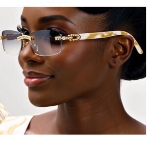 Rimless Sunglasses Gold Diamond Accents Fashion Clear Eyewear‎ Women Gafas Mujer